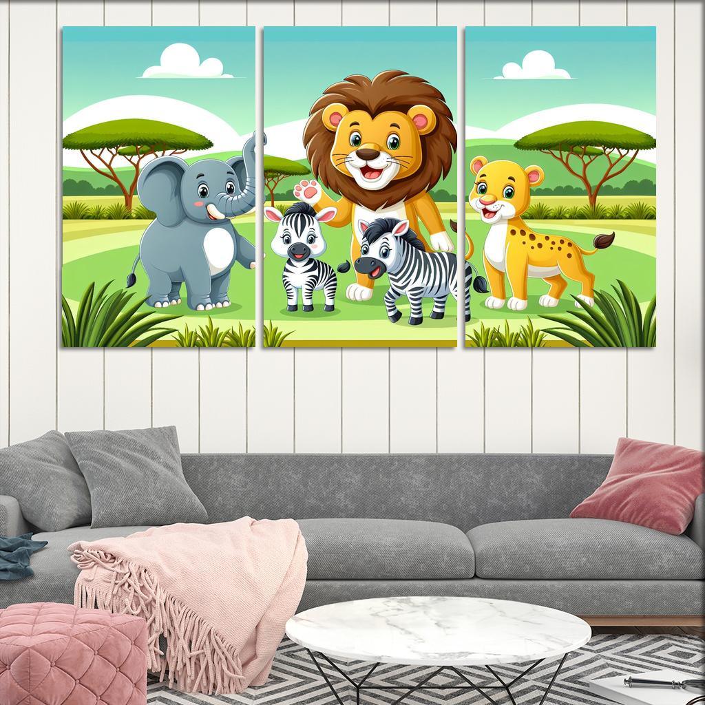 Adventure with Adventurous Animals 3 Piece HD Canvas Wall Art