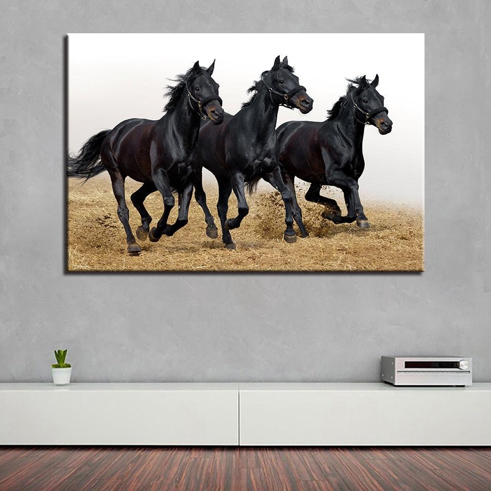 Running Black Horses 1 Piece HD Multi Panel Canvas Wall Art Frame ...