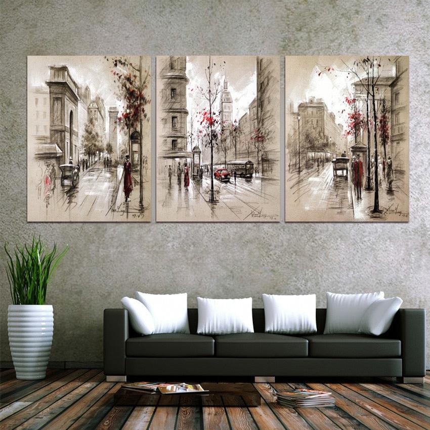 Abstract City Street 3 Piece Hd Multi Panel Canvas Wall Art Frame Original Frame