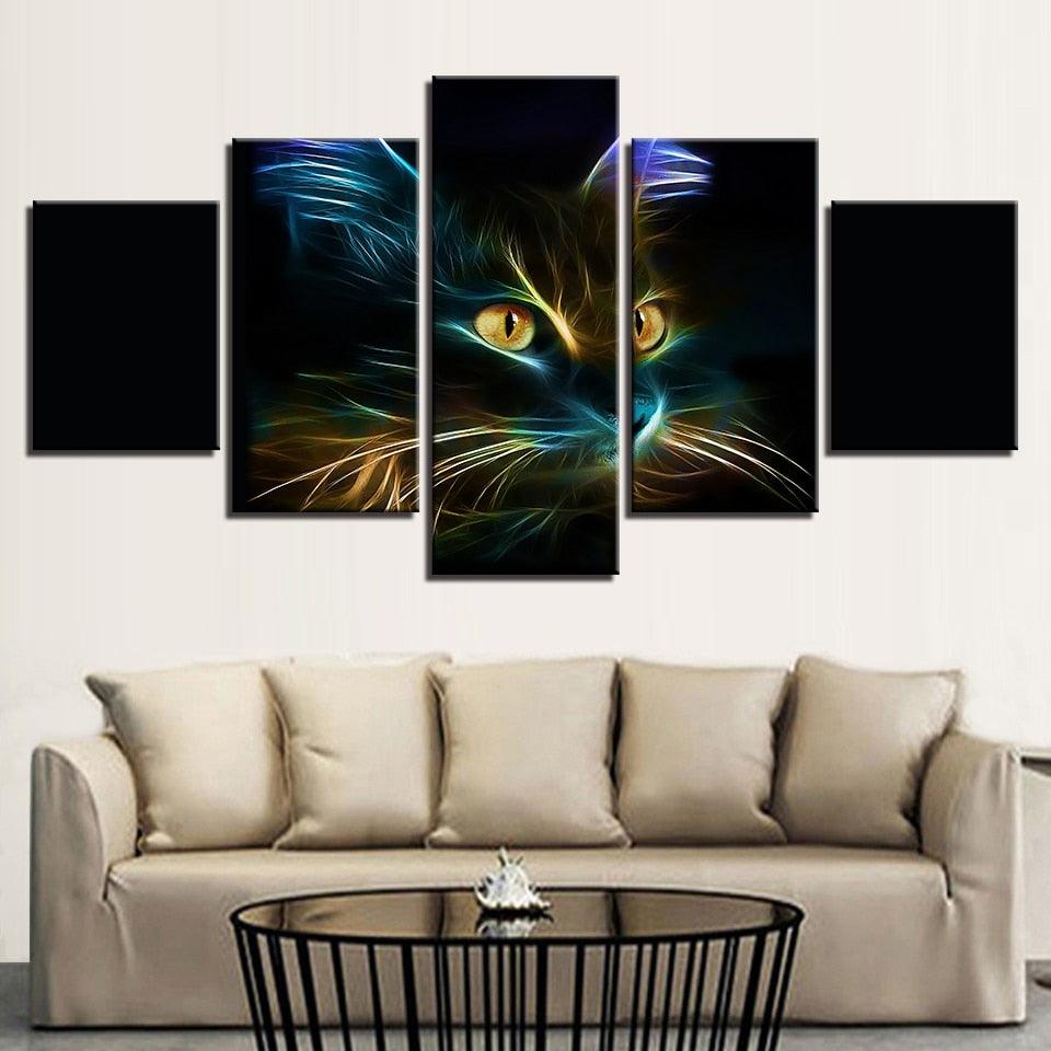 Abstract Cat Painting 5 Piece HD Multi Panel Canvas Wall Art Frame ...