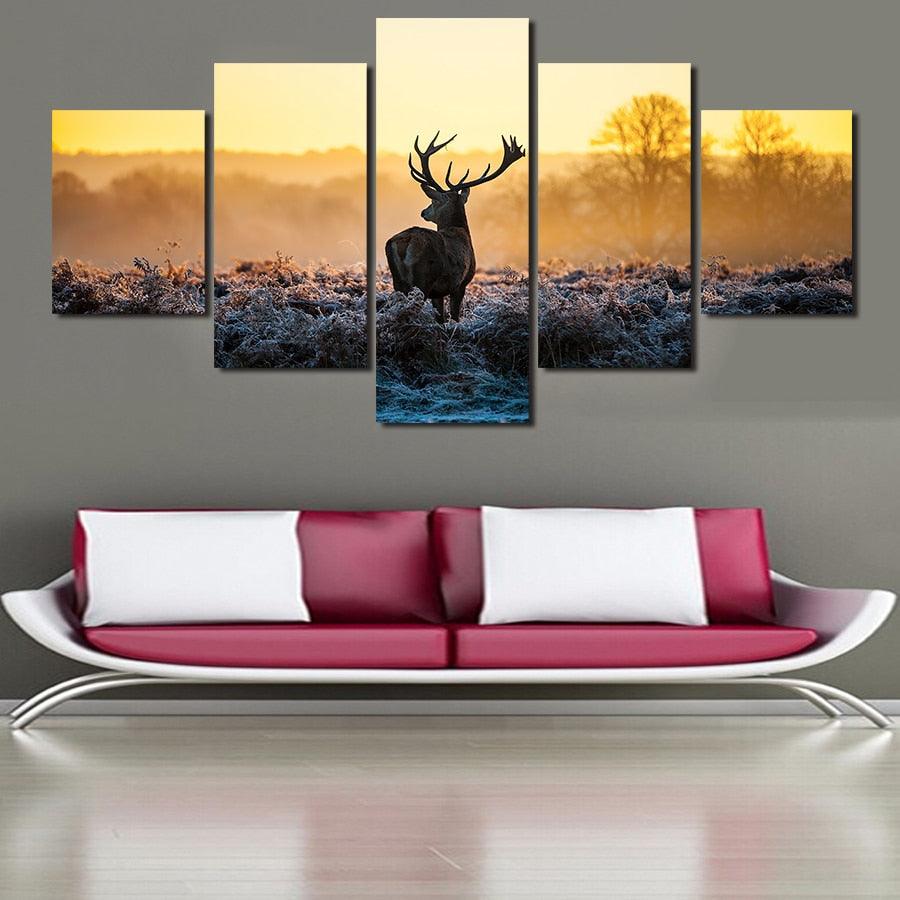 Wild Deer 5 Piece HD Multi Panel Canvas Wall Art Frame – Original Frame