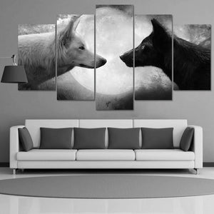 Wolves Black & White 5 Piece HD Multi Panel Canvas Wall Art Frame