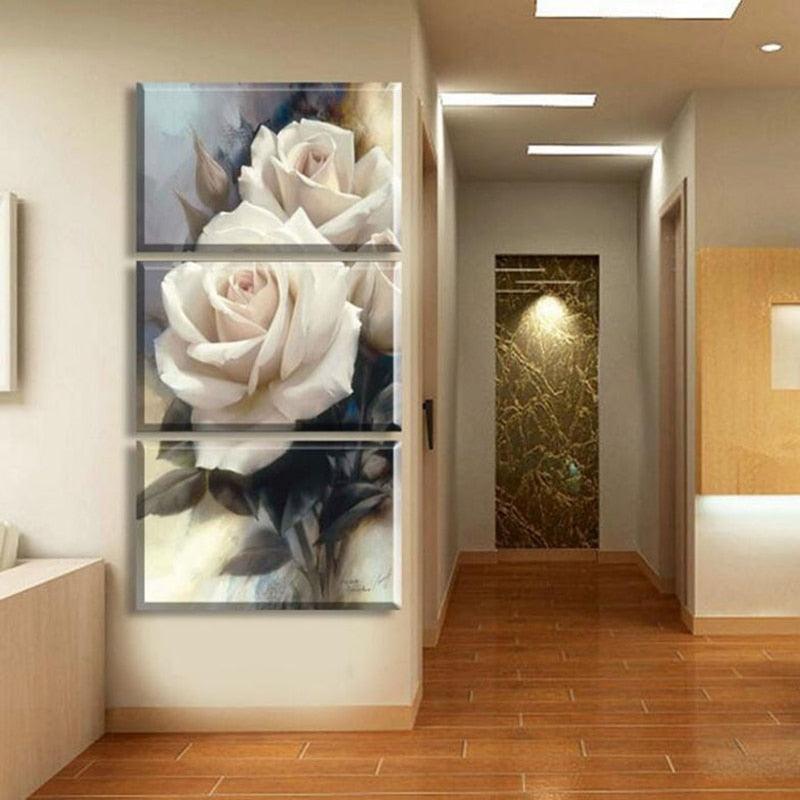 Luxury Rose Flowers 3 Piece HD Multi Panel Canvas Wall Art Frame ...