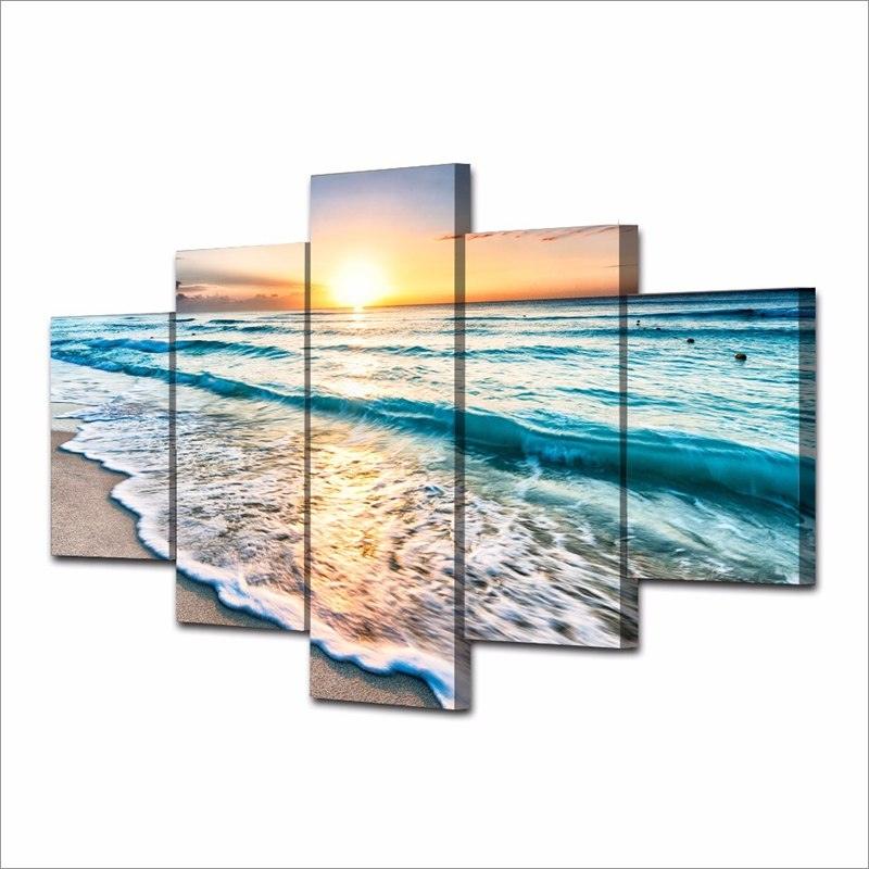 Sunset Beach 5 Piece HD Multi Panel Canvas Wall Art Frame – Original Frame