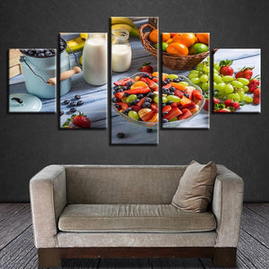 Fruits And Milk 5 Piece HD Multi Panel Canvas Wall Art Frame – Original ...