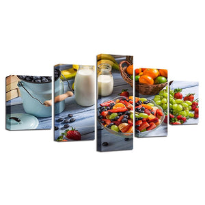 Fruits And Milk 5 Piece HD Multi Panel Canvas Wall Art Frame – Original ...