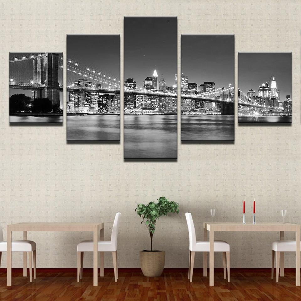 Black & White Brooklyn Bridge 5 Piece HD Multi Panel Canvas Wall Art F ...