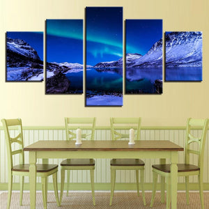 Icebergs Aurora Night Scene 5 Piece HD Multi Panel Canvas Wall Art Frame