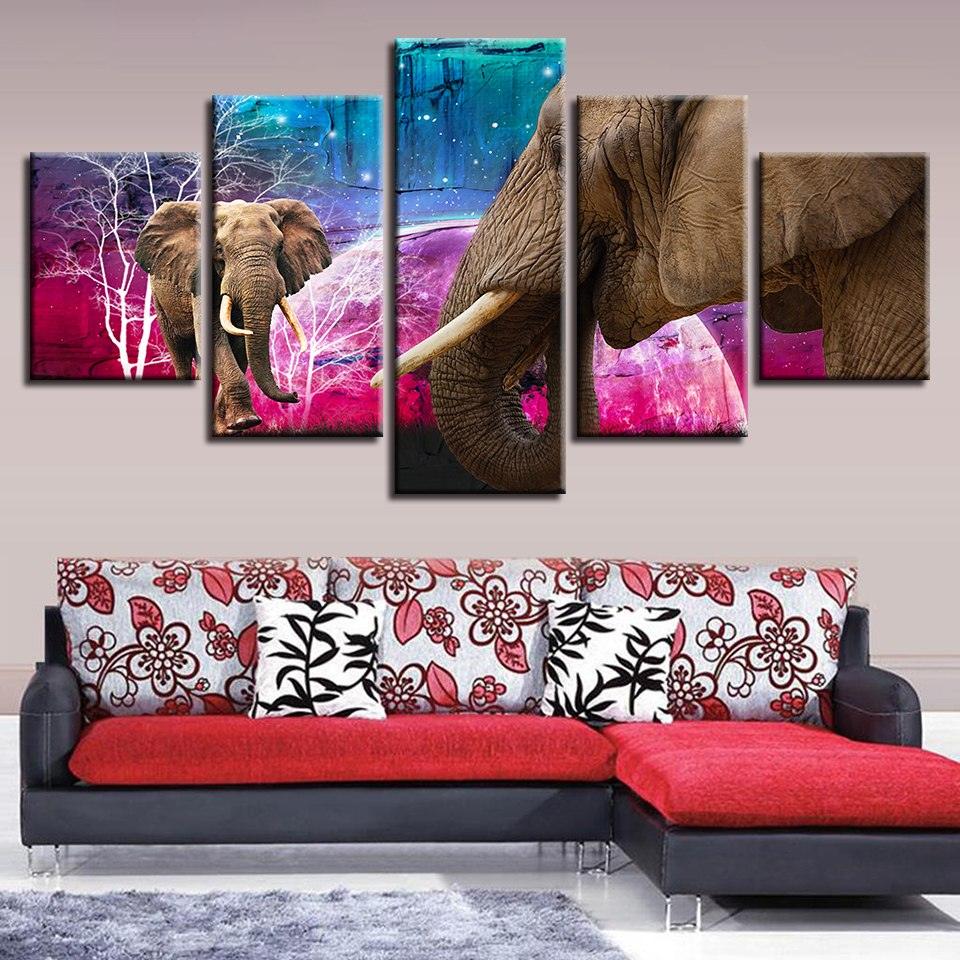 Majestic Elephants 5 Piece Hd Multi Panel Canvas Wall Art Frame Original Frame 6767