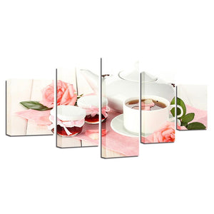 Pink Rose Tea 5 Piece HD Multi Panel Canvas Wall Art Frame