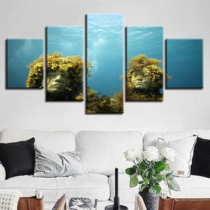 Coral Reef Stone Statue 5 Piece HD Multi Panel Canvas Wall Art Frame
