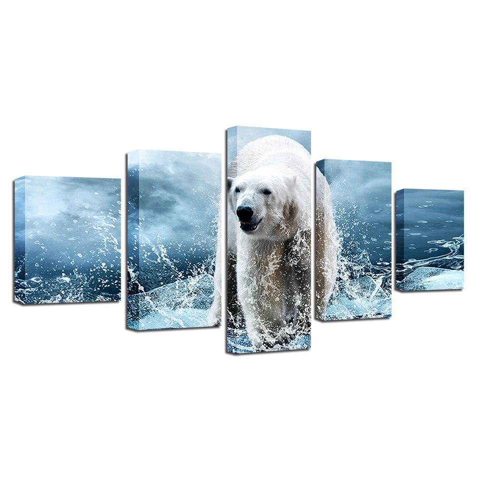 Polar Bear 5 Piece HD Multi Panel Canvas Wall Art Frame – Original Frame