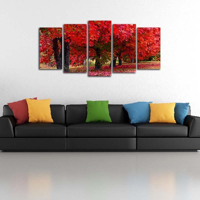 Red Forest Scenery 5 Piece HD Multi Panel Canvas Wall Art Frame ...