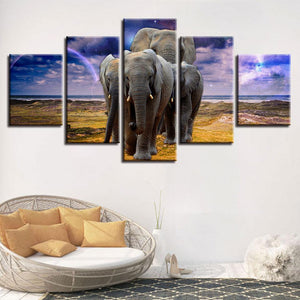 Elephant Family 5 Piece HD Multi Panel Canvas Wall Art Frame