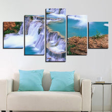 Natural Waterfall Landscape 5 Piece HD Multi Panel Canvas Wall Art Frame