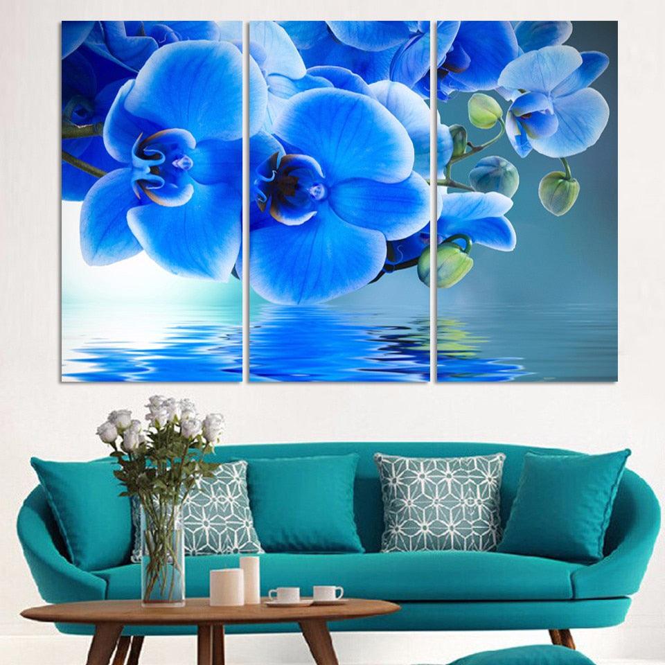 Blue Moth Orchid 3 Piece HD Multi Panel Canvas Wall Art Frame ...