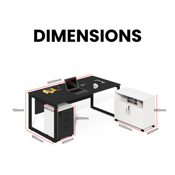 Contemporary Office Table with Side Cabinet