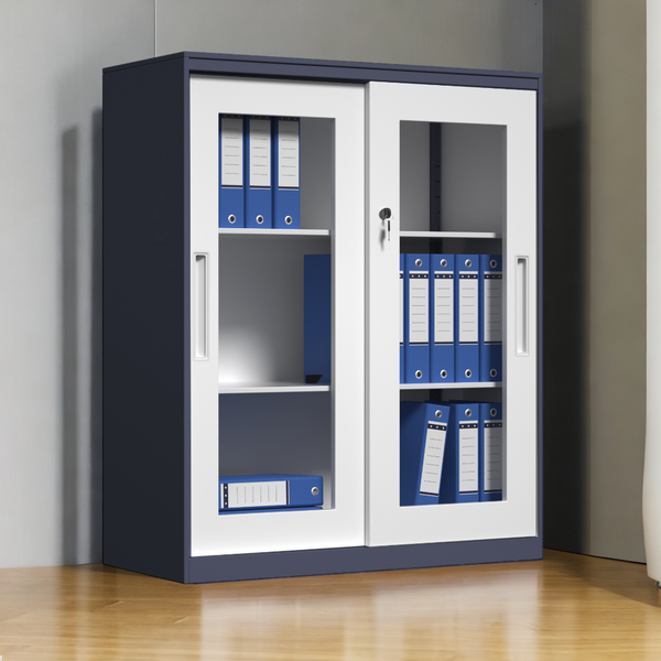 Durable Half-Height Steel-Glass Sliding Door Cabinet
