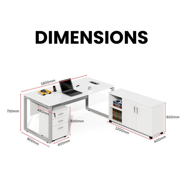 Modern Office Table with Side Cabinet
