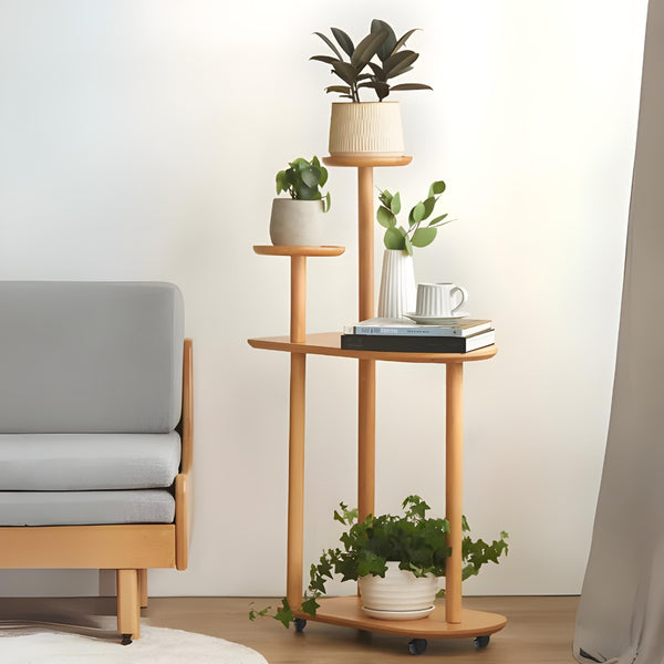 Natural Beech Plant Stand with Casters