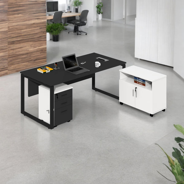 Contemporary Office Table with Side Cabinet