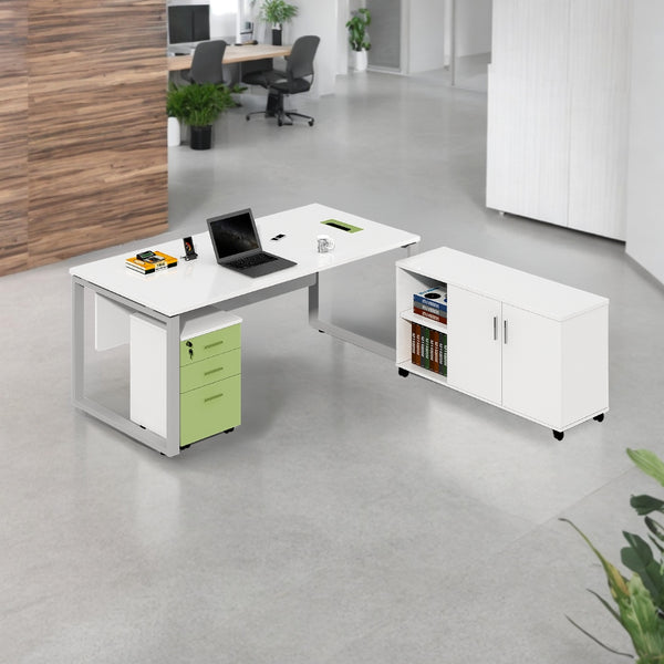 Modern Office Table with Side Cabinet