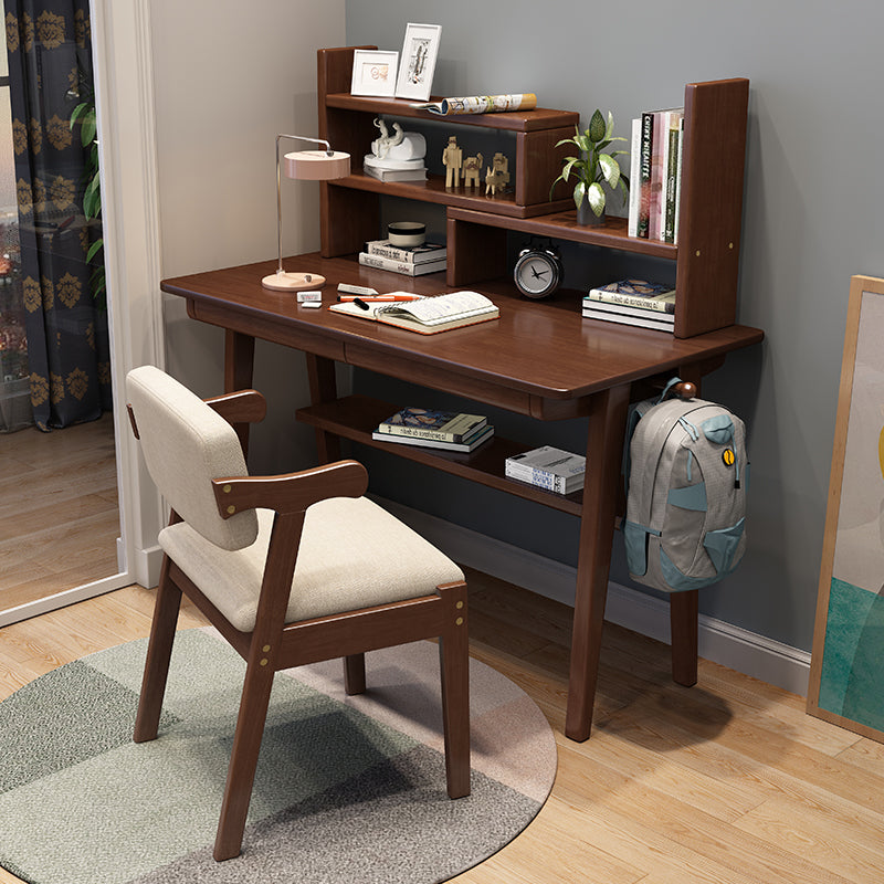 wooden study table with shelf