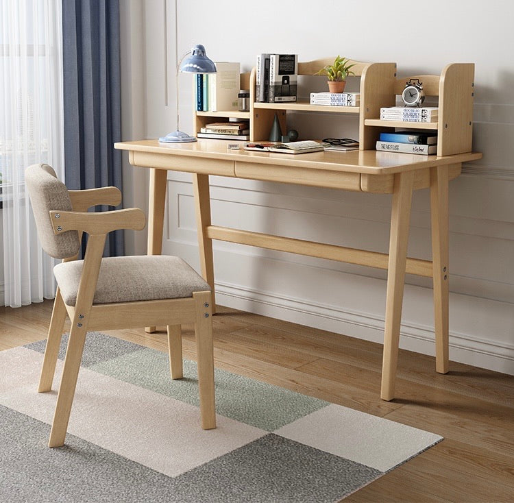 wooden study table with shelf