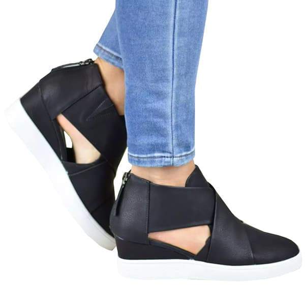 criss cross cut out wedge sneakers