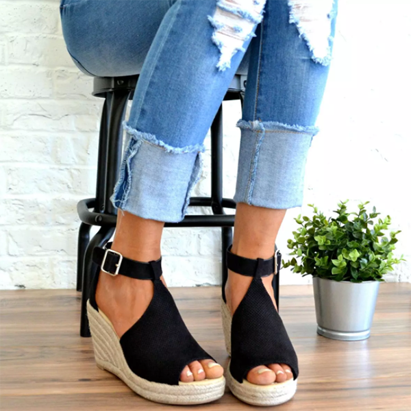 women chic espadrille wedges adjustable buckle sandals