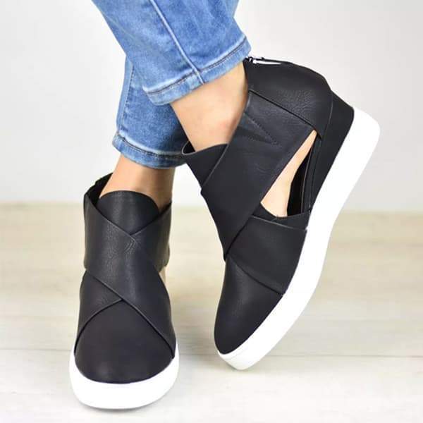 criss cross cut out wedge sneakers