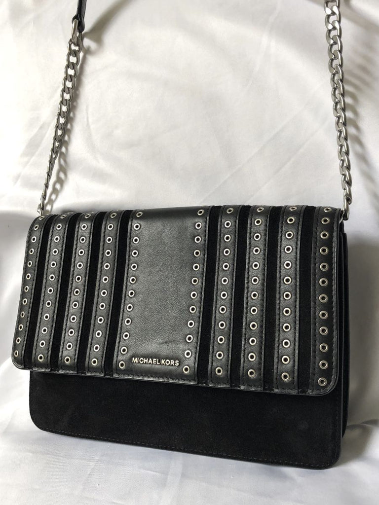 Michael Kors Black Suede Brooklyn Grommet Cross Body – FABULUX