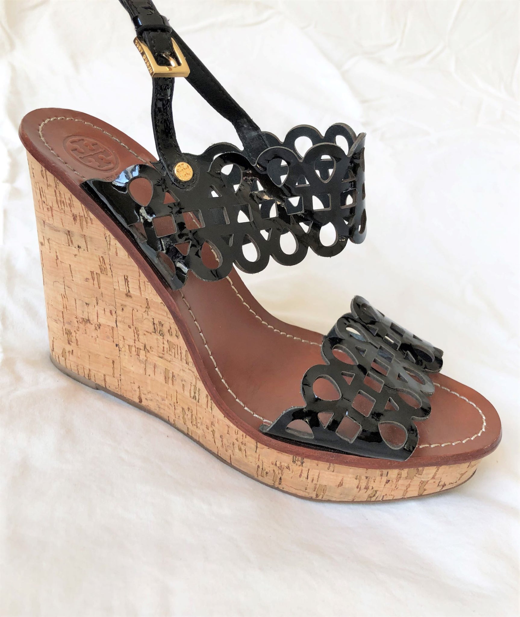 Tory Burch Size 10 Black Cut-out Wedges – FABULUX