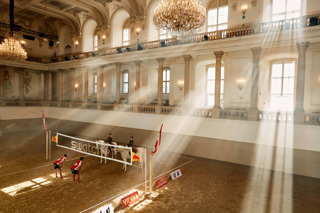 Spanish Riding School Horses and Beach Volleyball Players