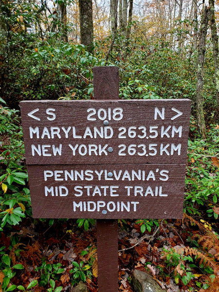 Mid State Trail halfway point sign