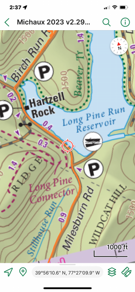 Michuaux map app long pine reservoir state forest hiking trail