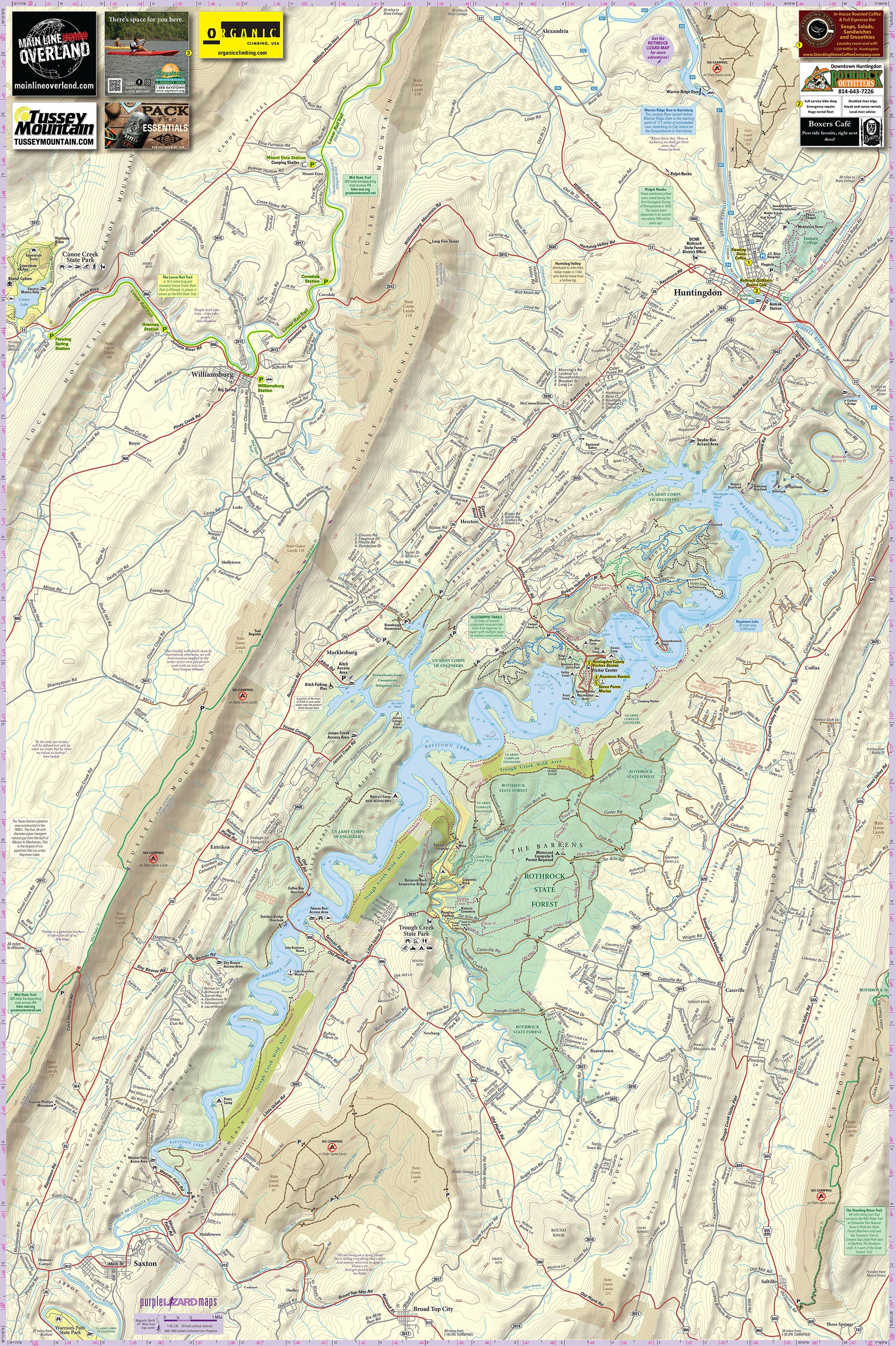 Raystown Lake Topographic Map Raystown Lizard Map, Pennsylvania - Purple Lizard Maps