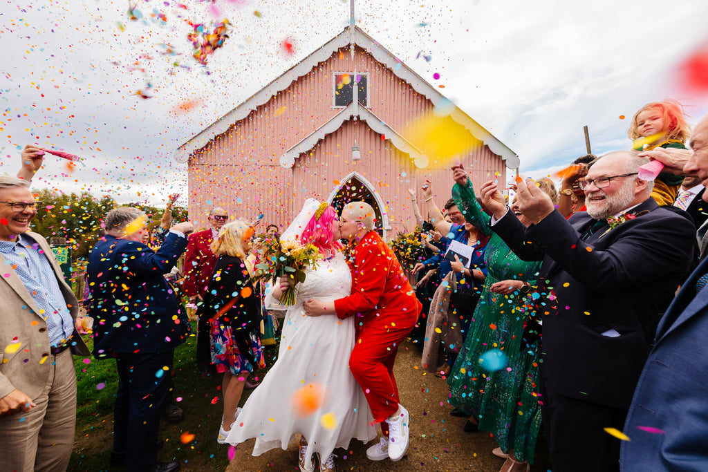Jenny Sophy wedding bride country suit orange red