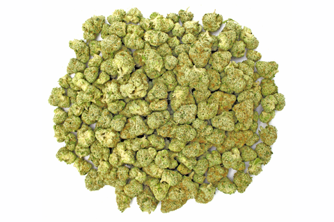 113 grams of cannabis nugs on a white background