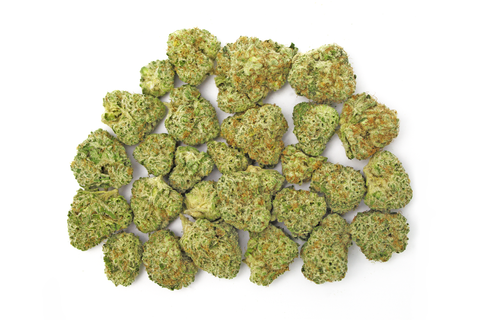 14 grams of cannabis nugs on a white background