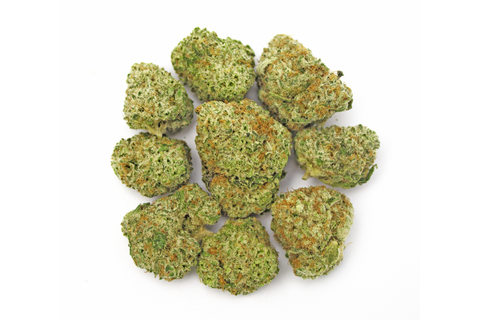 3.5 grams of cannabis nugs on a white background