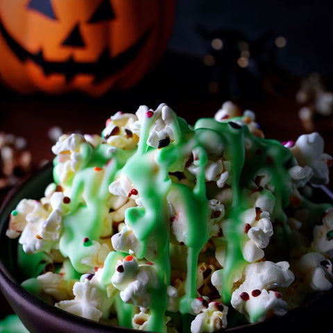 THC infused green caramel covered popcorn