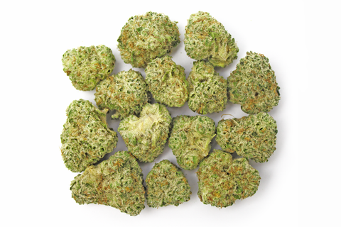 7 grams of cannabis nugs on a white background