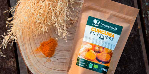 Curcuma en poudre Bio amoseeds specialiste des super aliments bio