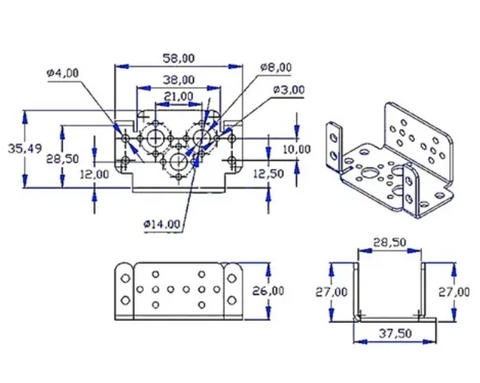 Bracket soporte sujetador para servomotores MG995 MG996