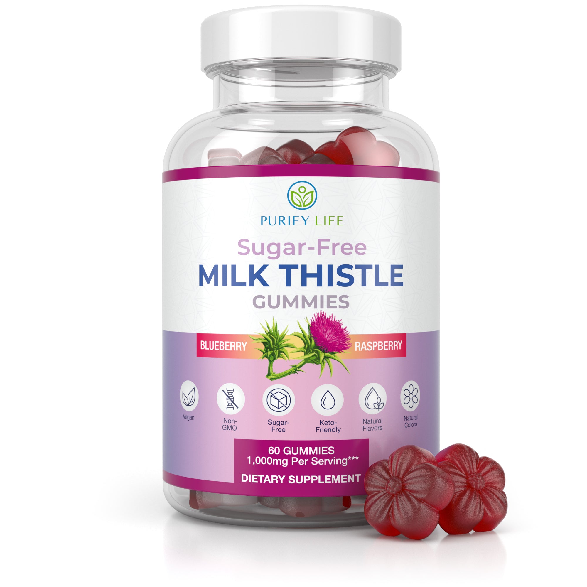 Sugar Free Milk Thistle Gummies for Liver Function, Detox & Cleanse, Hangover Relief - Purify Life product image