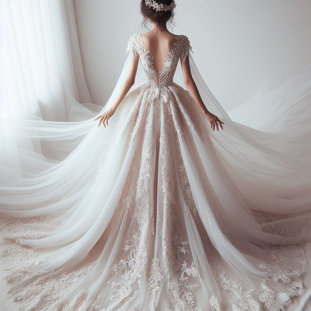 Mariée en robe de mariage longue de princesse avec plein de paillettes