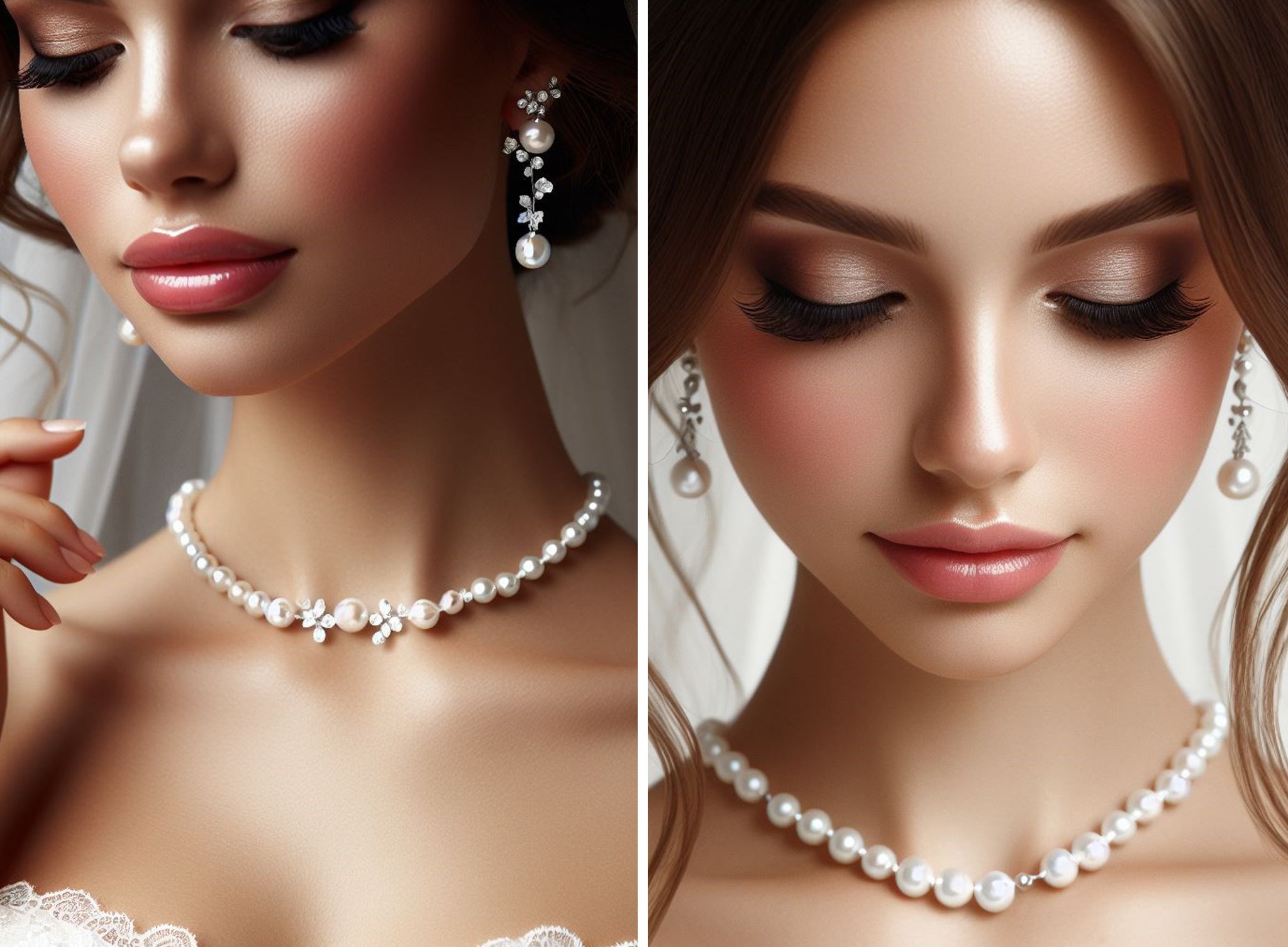 photo de jeune mariée portant des braclet collier de perle
