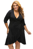 Black Whimsy Wrap Flounce Plus Size Dress