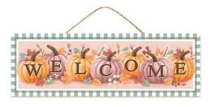 15”Lx5”H Welcome W/Pumpkins Sign - General Wholesale Vivian